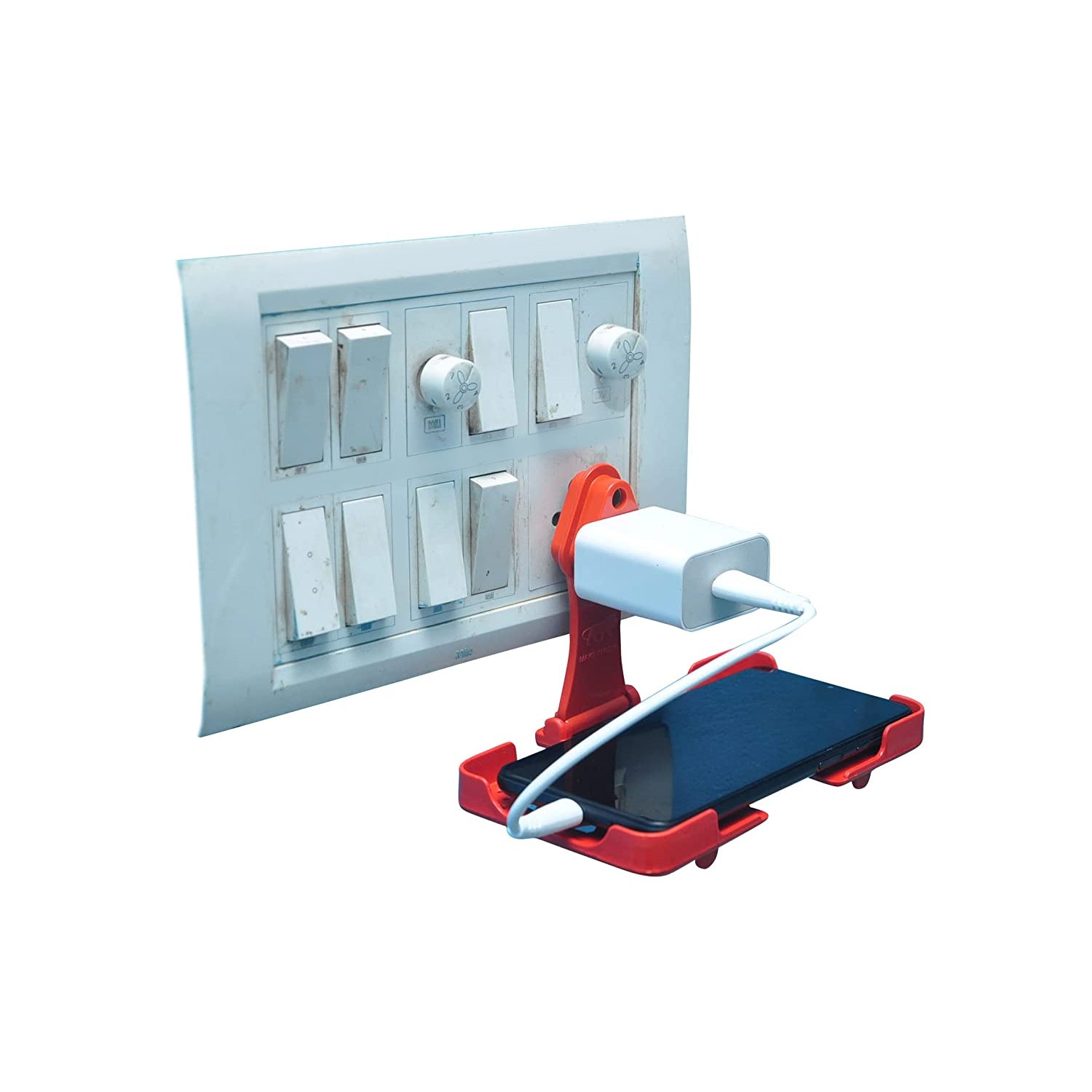6496 Multi-purpose Wall Holder Stand For Charging Mobile Just Fit In Socket And Hang (Red) 6496 Multi-purpose Wall Holder Stand For Charging Mobile Just Fit In Socket And Hang (Red)
